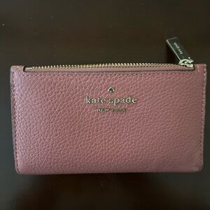 kate spade Pebbled Zip Card Wallet - Dusty Rose